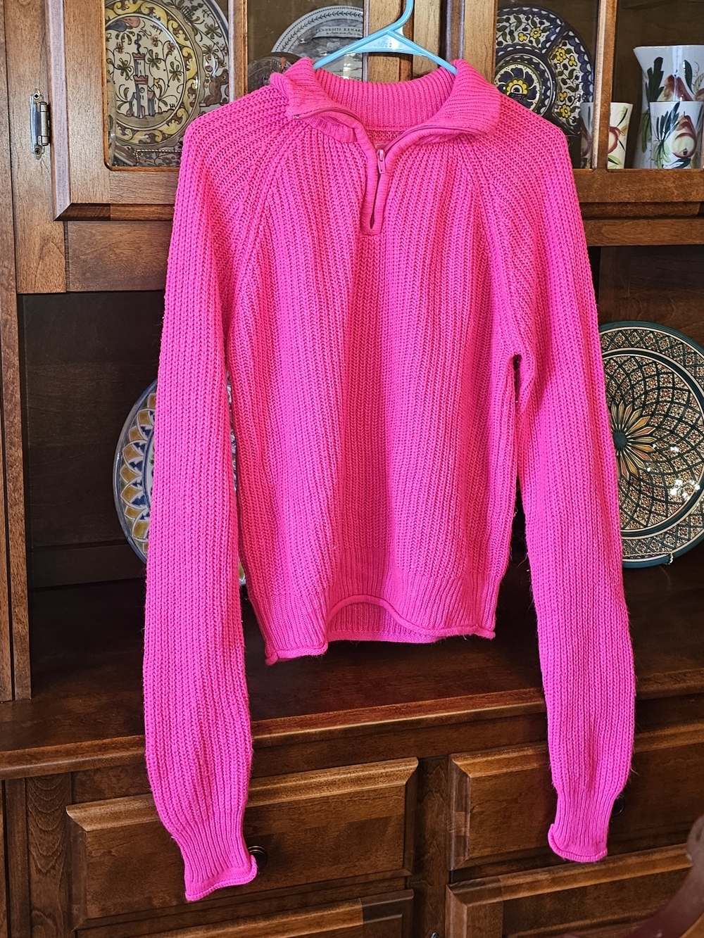 Neon Pink Half-Zip Turtleneck Sweater